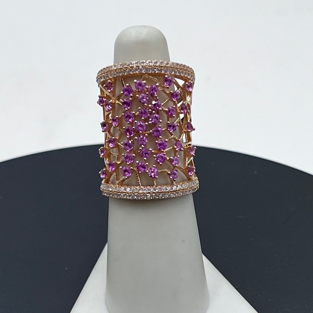 EJ Elegant Jewels Rose Gold Vermeil Pink Sapphire Clear Accent Wide Ring
Sz 6.5